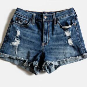 Hollister Jean Shorts Juniors Size 3 Low Rise Distressed Raw Hem Blue